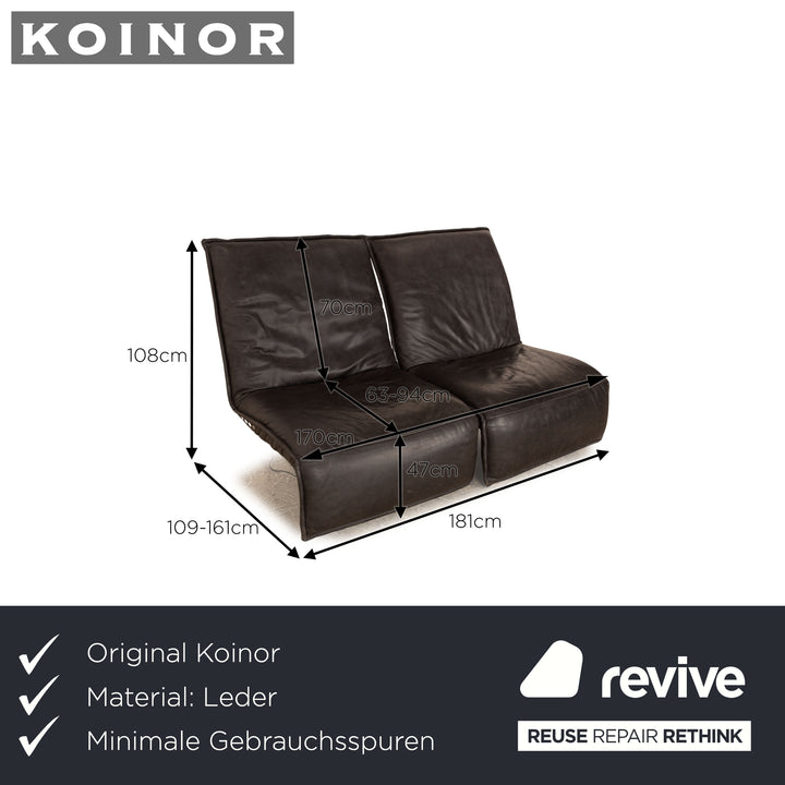 Koinor Free Motion Epiq Leather Two-Seater Sofa Anthracite Grey Black Couch Aniline electric function