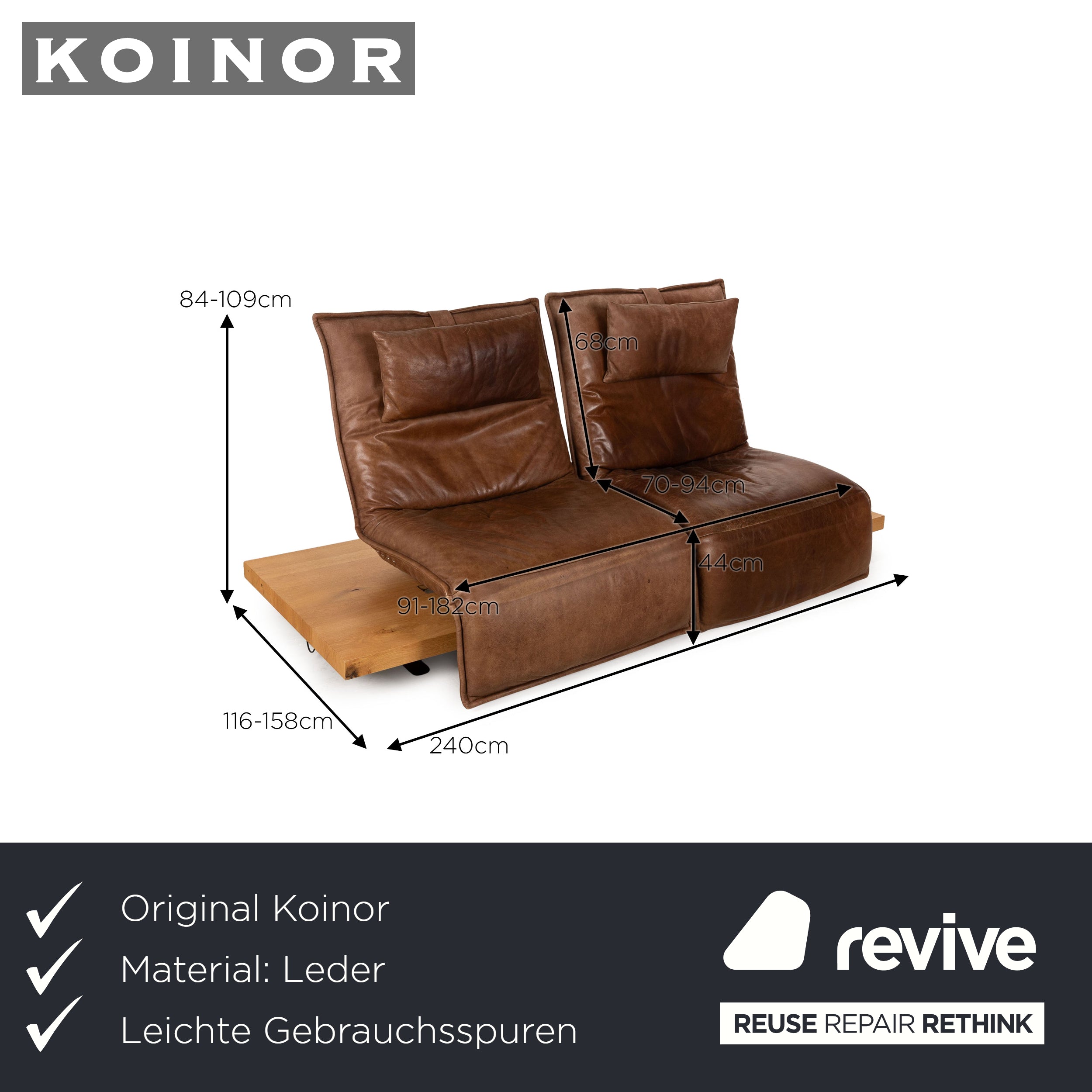 Koinor Free Motion Epos 2 Leder Zweisitzer Braun elektrische Funktion Sofa Couch