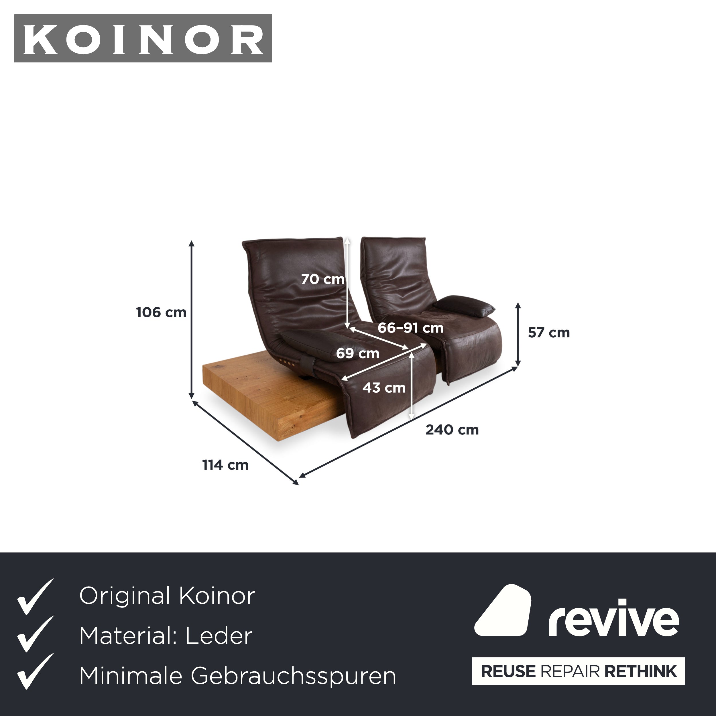 Koinor Free Motion Epos 3 Leather Two-Seater Brown Electric Function Recliner Sofa Couch