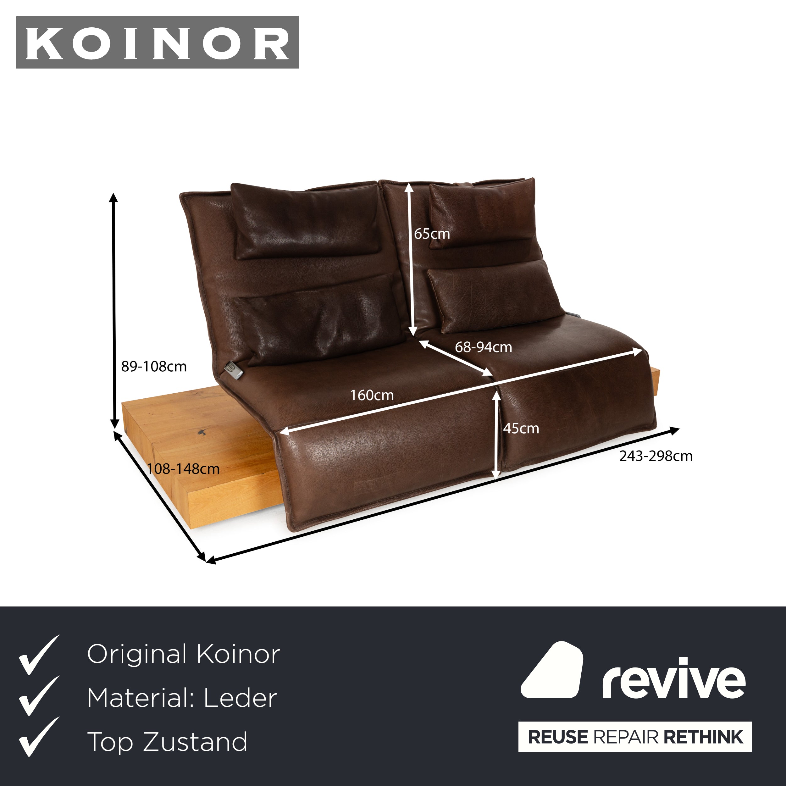 Koinor Free Motion Epos 3 canapé deux places en cuir marron foncé avec fonction électrique