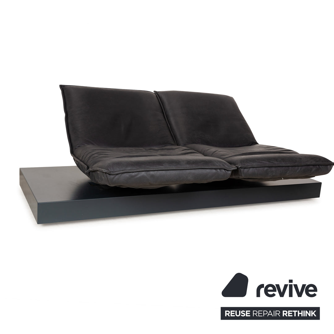 Koinor Free Motion Epos 3 Leather Two Seater Dark Grey Sofa Couch