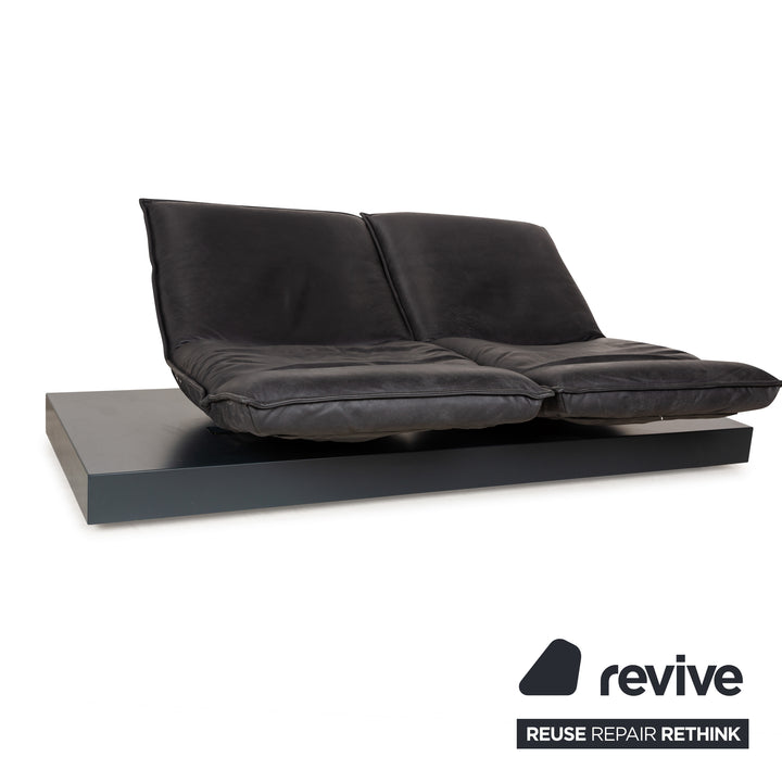 Koinor Free Motion Epos 3 Leather Two Seater Dark Grey Sofa Couch