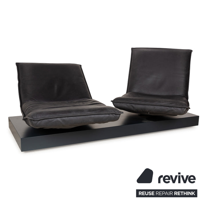 Koinor Free Motion Epos 3 Leather Two Seater Dark Grey Sofa Couch