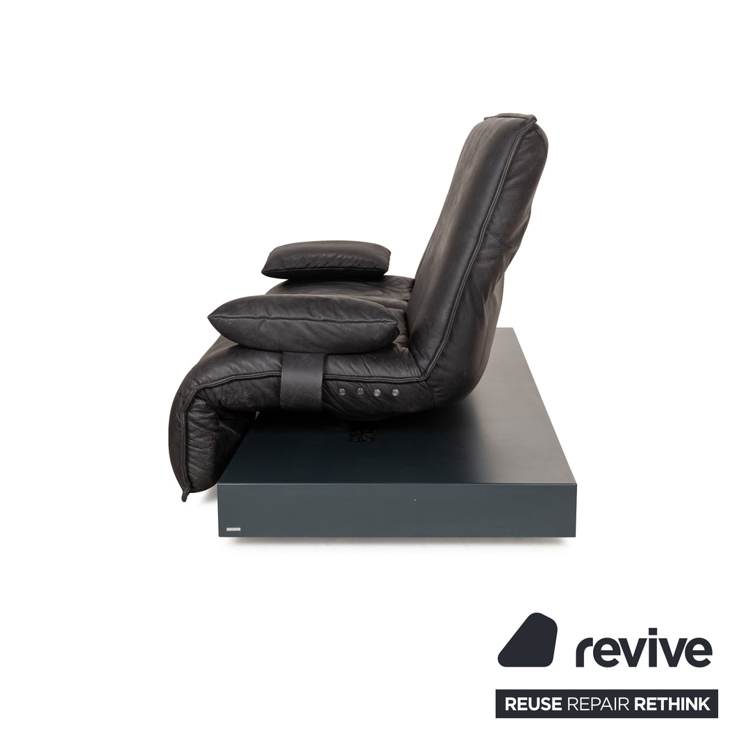 Koinor Free Motion Epos 3 Leather Two Seater Dark Grey Sofa Couch