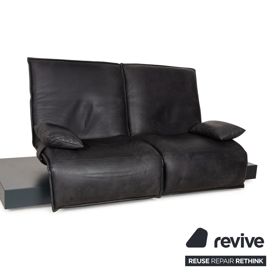 Koinor Free Motion Epos 3 Leather Two Seater Dark Grey Sofa Couch