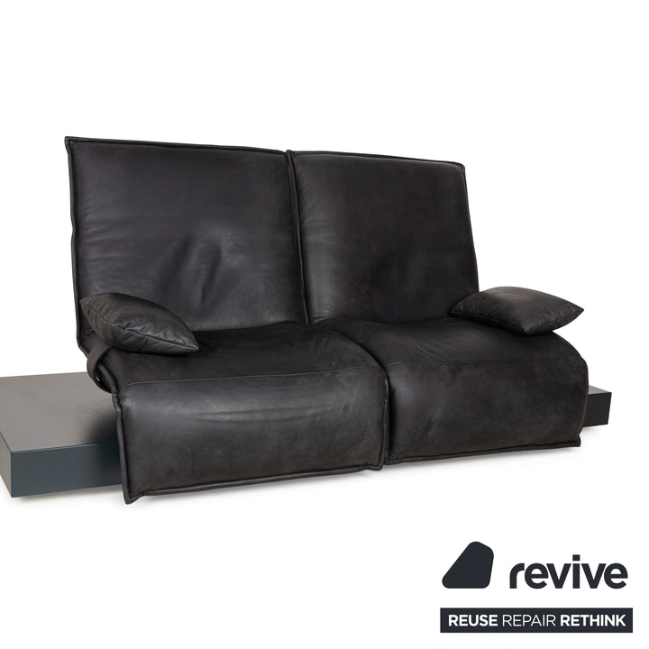 Koinor Free Motion Epos 3 Leather Two Seater Dark Grey Sofa Couch