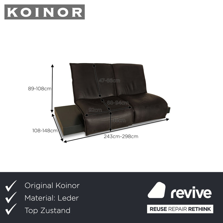 Koinor Free Motion Epos 3 Leather Two Seater Dark Grey Sofa Couch