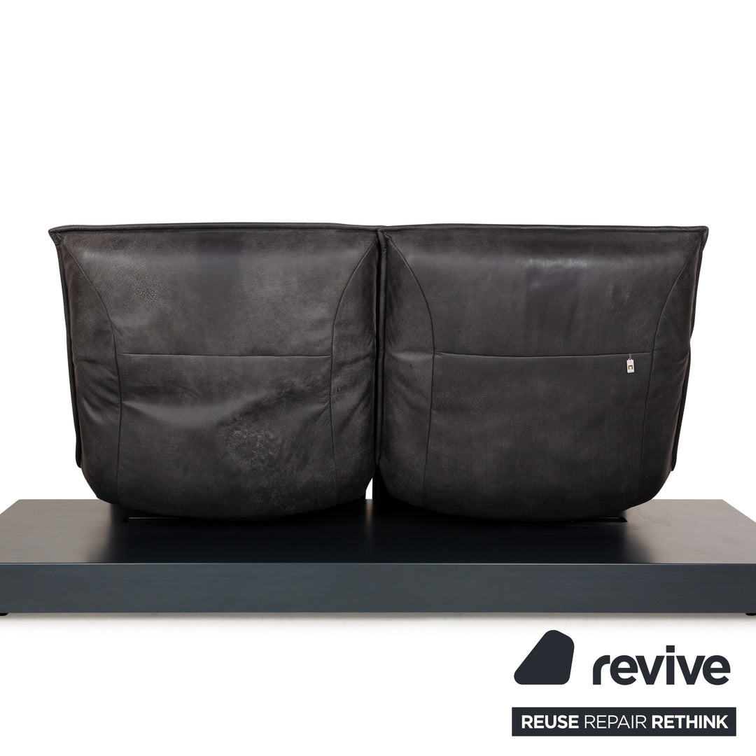 Koinor Free Motion Epos 3 Leather Two Seater Dark Grey Sofa Couch