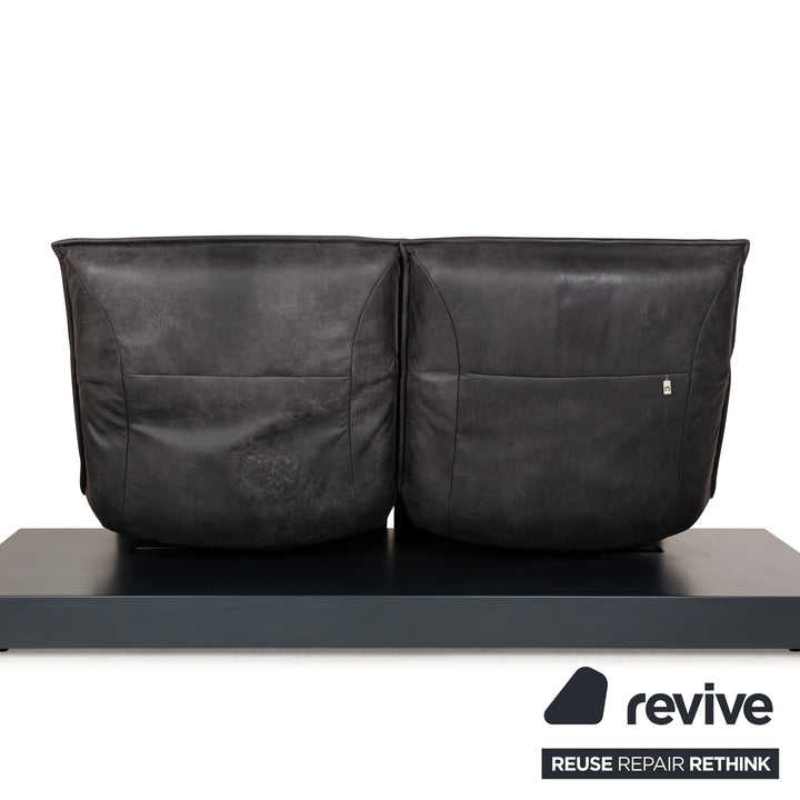 Koinor Free Motion Epos 3 Leather Two Seater Dark Grey Sofa Couch