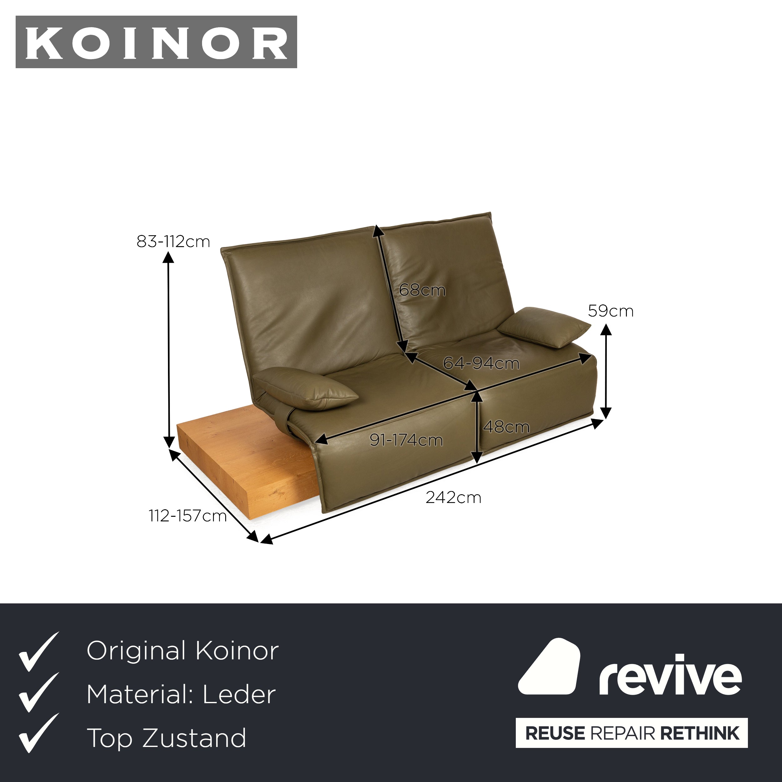 Koinor Free Motion Epos 3 Leder Zweisitzer Grün elektrische Funktion Sofa Couch