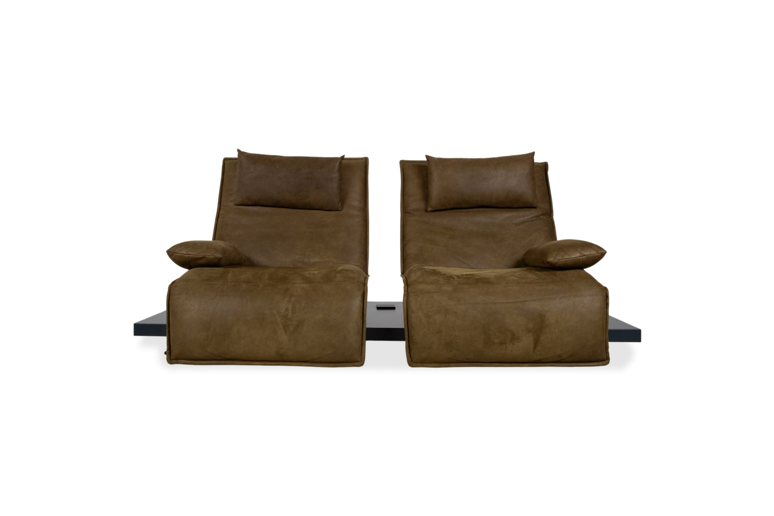 Koinor Free Motion Epos Leather Two-Seater Olive Green Mustard Electric Function Sofa Couch