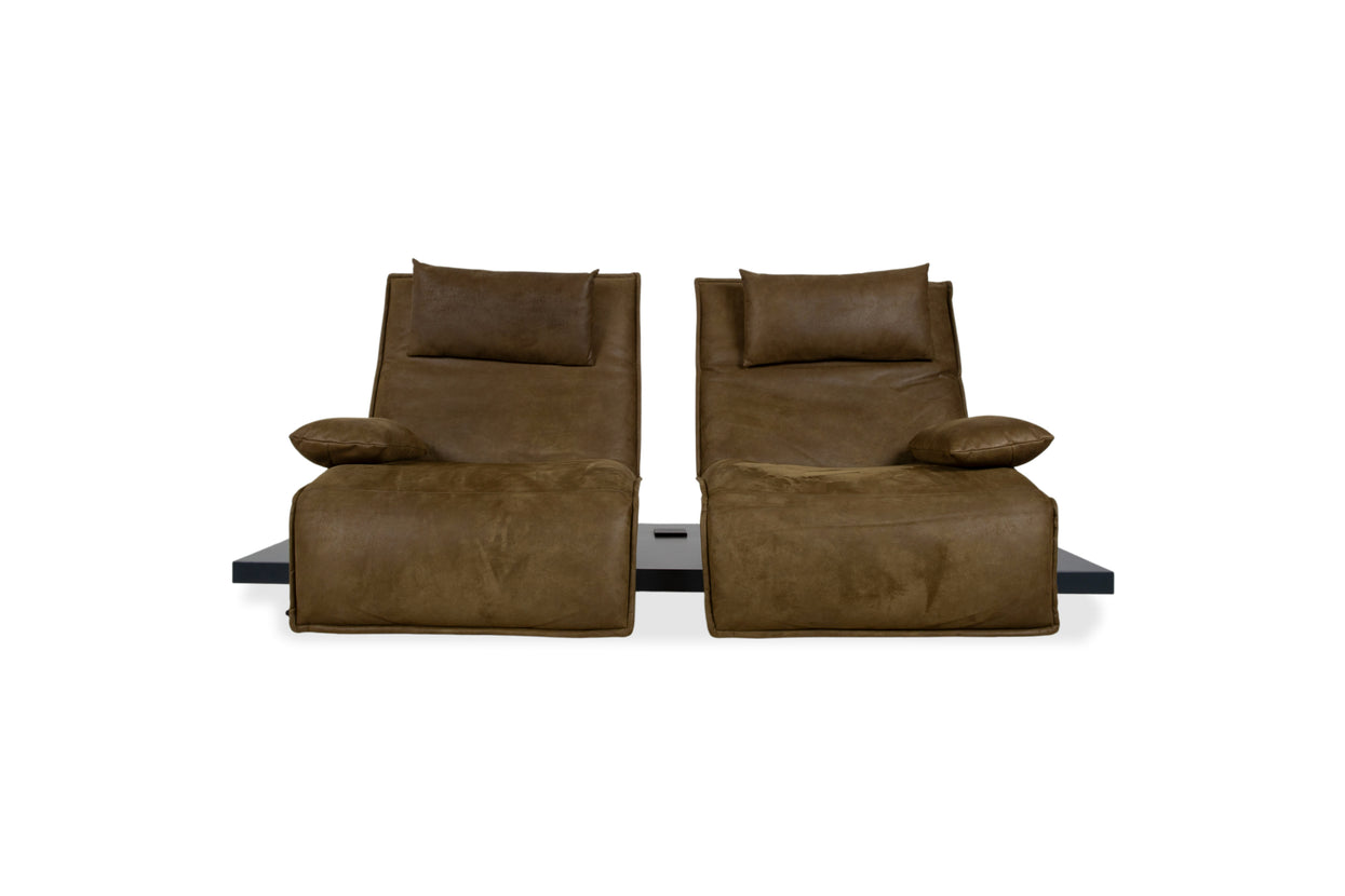 Koinor Free Motion Epos Leather Two-Seater Olive Green Mustard Electric Function Sofa Couch