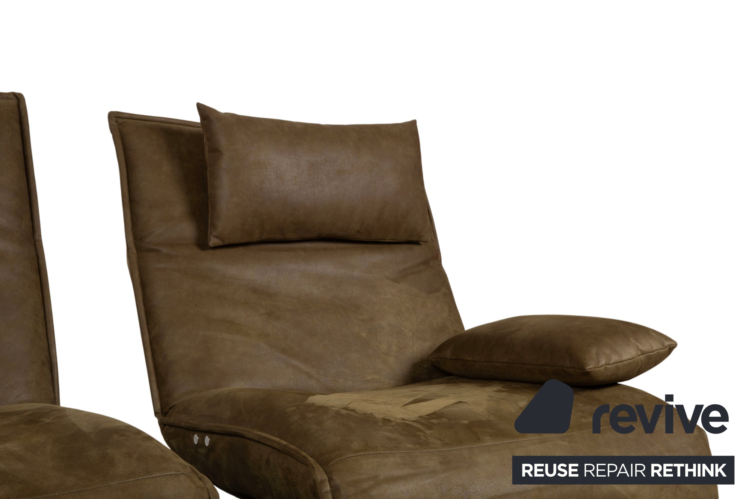Koinor Free Motion Epos Leather Two-Seater Olive Green Mustard Electric Function Sofa Couch