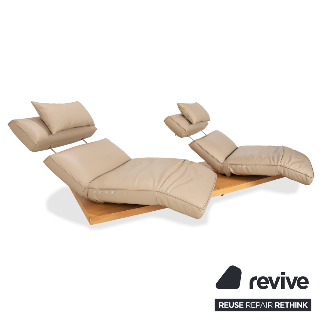 Koinor Free Motion Etino 2 Leather Wood Two-Seater Beige Electric Function Sofa Couch