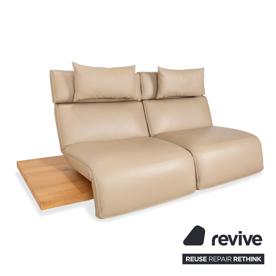 Koinor Free Motion Etino 2 Leather Wood Two-Seater Beige Electric Function Sofa Couch