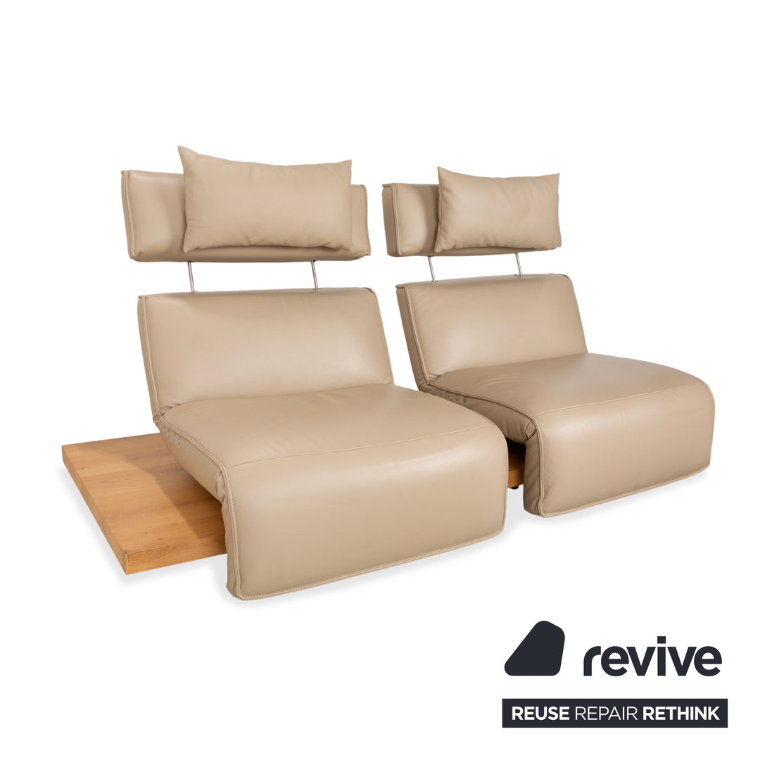 Koinor Free Motion Etino 2 Leather Wood Two-Seater Beige Electric Function Sofa Couch