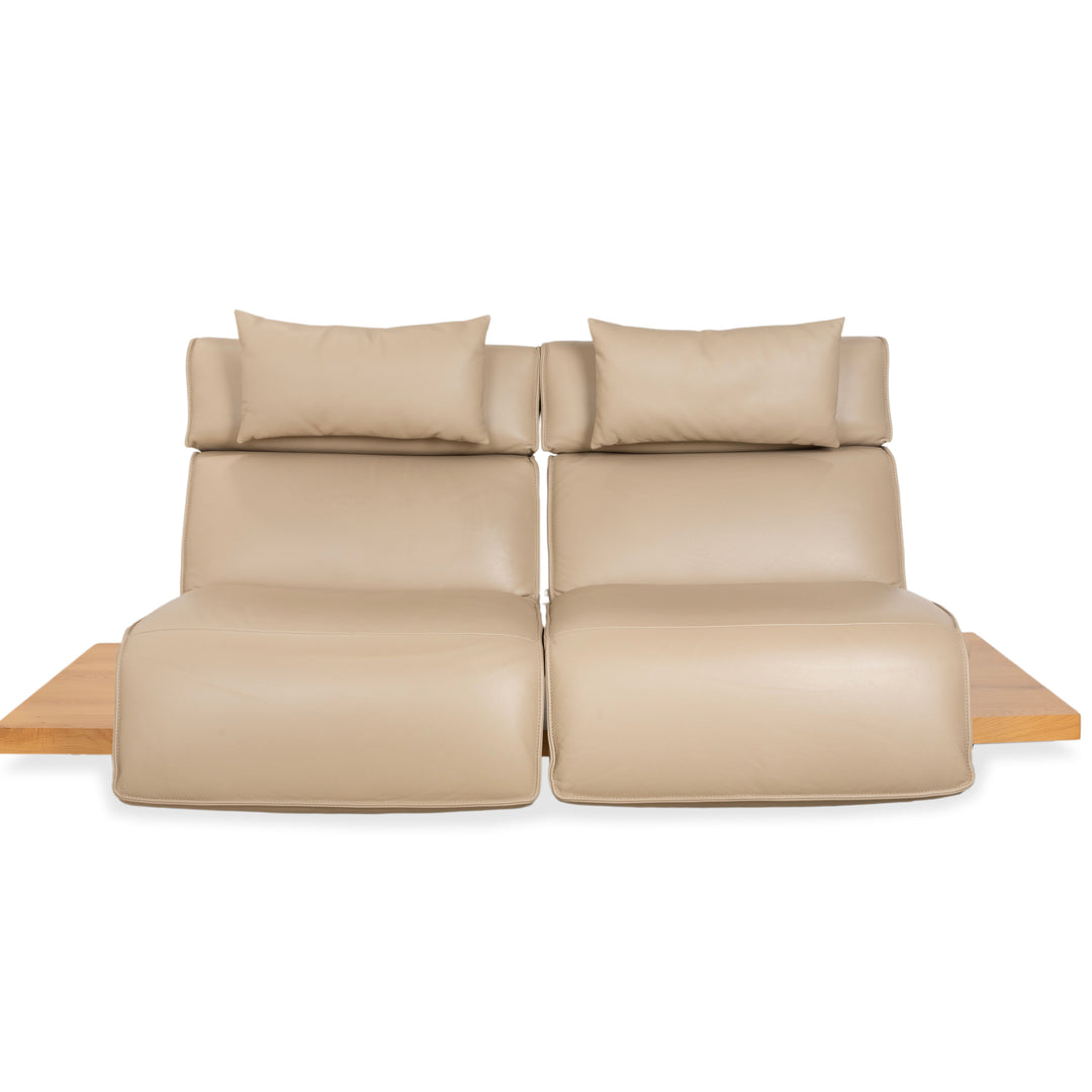 Koinor Free Motion Etino 2 Leder Holz Zweisitzer Beige elektrische Funktion Sofa Couch