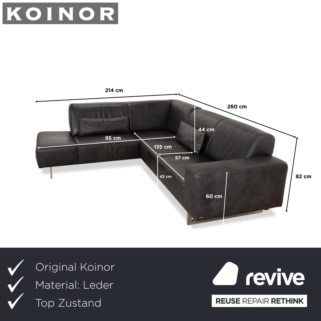 Koinor Galant Leather Corner Sofa Anthracite Dark Grey Slate Sofa Couch