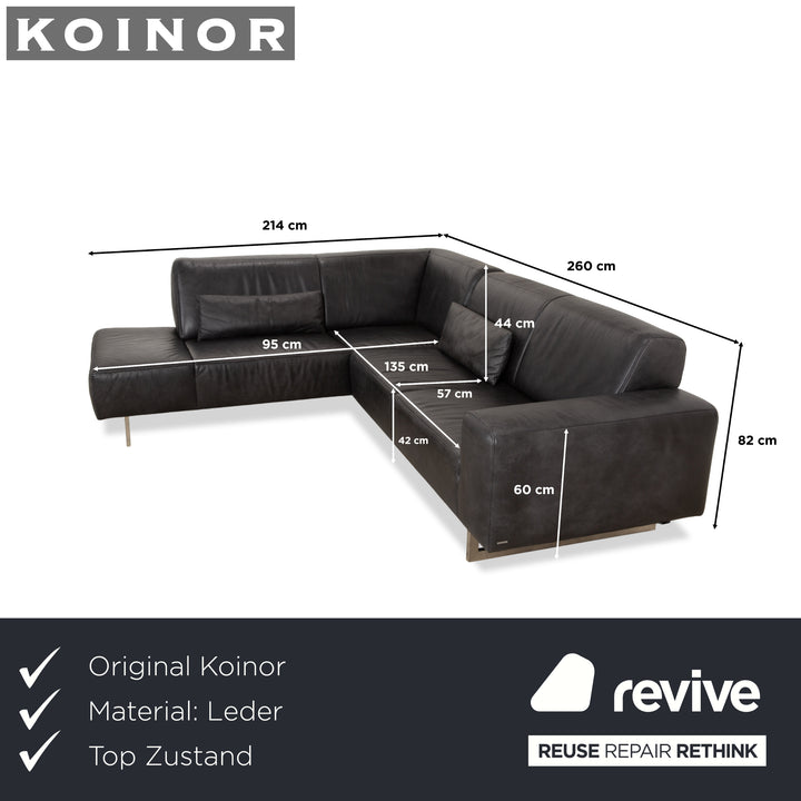 Koinor Galant Leather Corner Sofa Anthracite Dark Grey Slate Sofa Couch