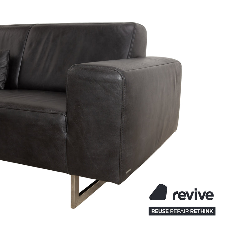 Koinor Galant Leather Corner Sofa Anthracite Dark Grey Slate Sofa Couch