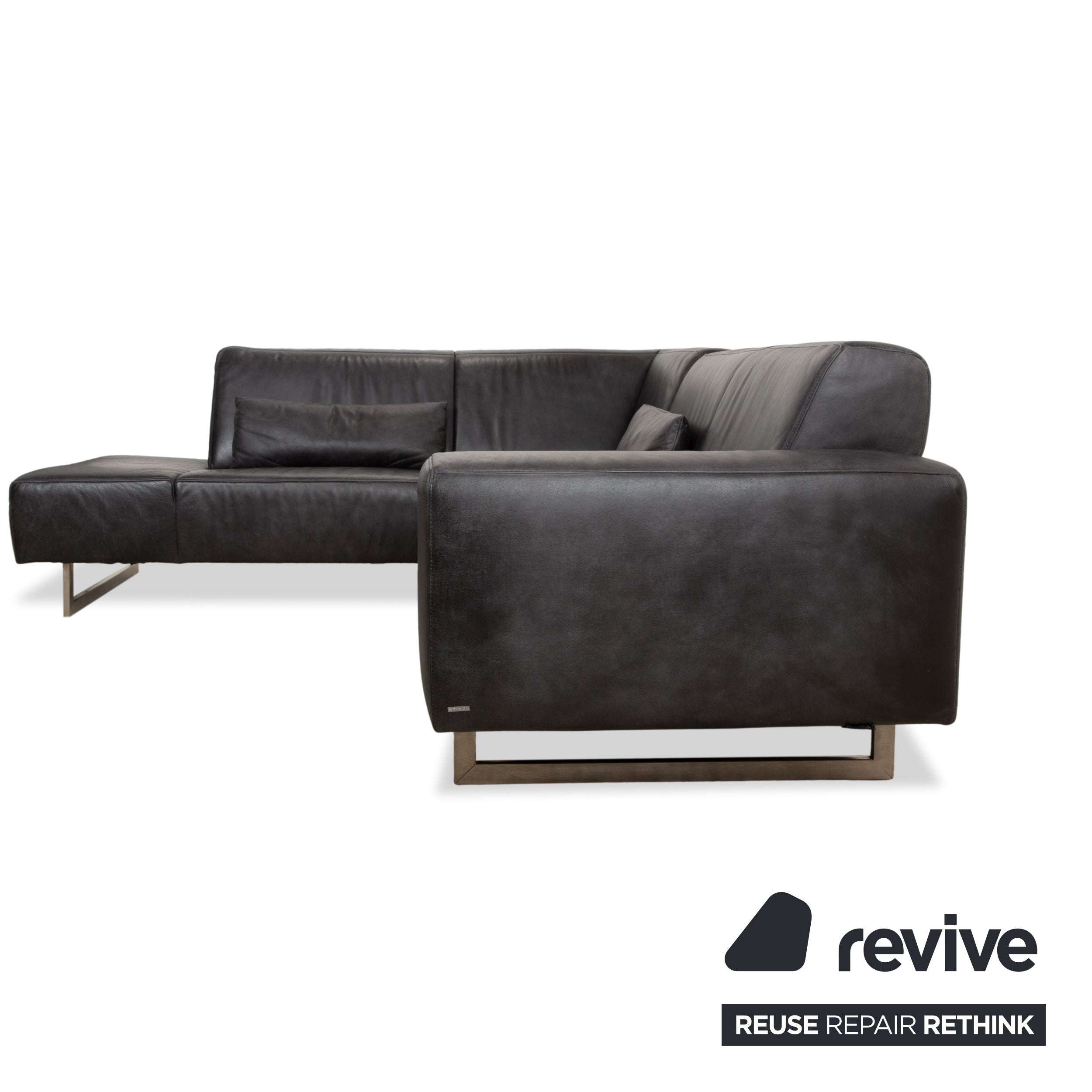Canapé d'angle en cuir Koinor Galant Anthracite Gris foncé Ardoise