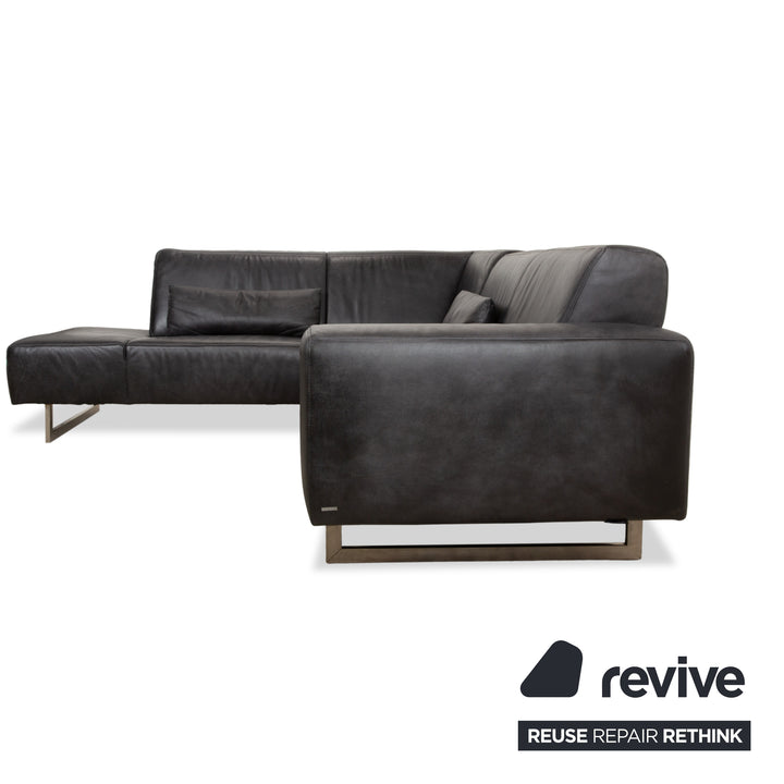 Koinor Galant Leather Corner Sofa Anthracite Dark Grey Slate Sofa Couch