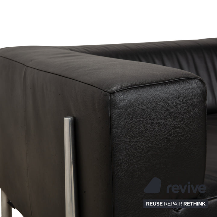 Koinor Genesis Leather Sofa Black Four-Seater Couch