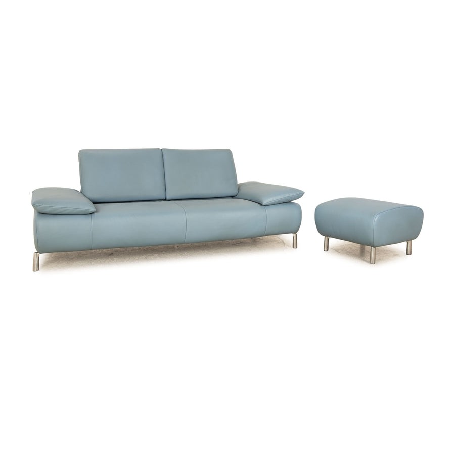 Koinor Goya Leder Sofa Garnitur Blau Zweisitzer Hocker Couch manuelle Funktion