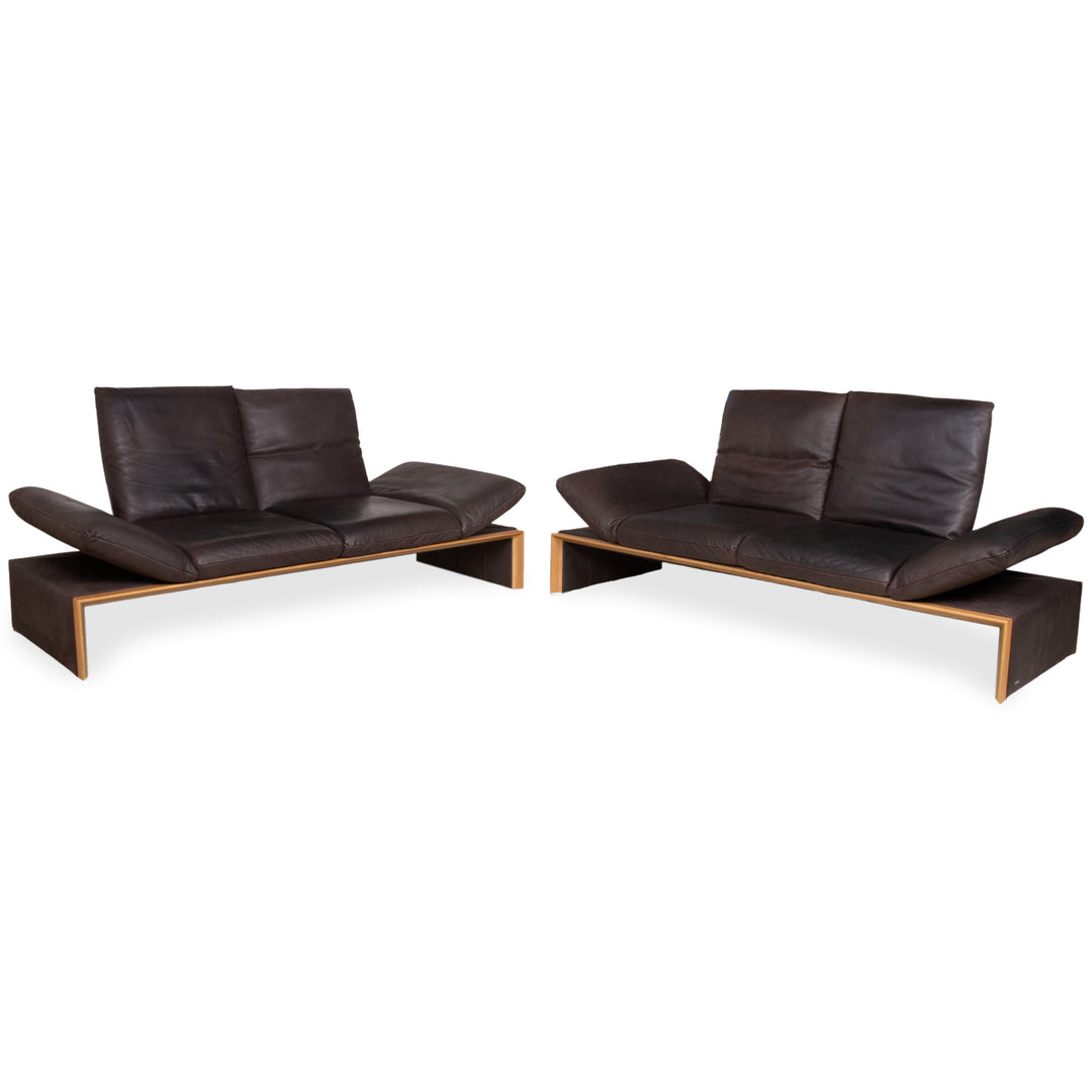 Koinor Harriet Garnitur Leder Holz 2x Zweisitzer Braun Mokka manuelle Funktion Sofa Couch