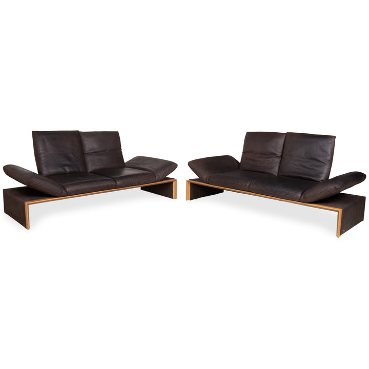 Koinor Harriet Garnitur Leder Holz 2x Zweisitzer Braun Mokka manuelle Funktion Sofa Couch