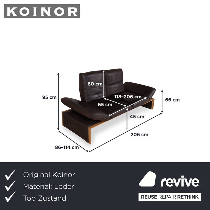 Canapé Koinor Harriet Cuir Bois Deux places Brun Moka fonction manuelle