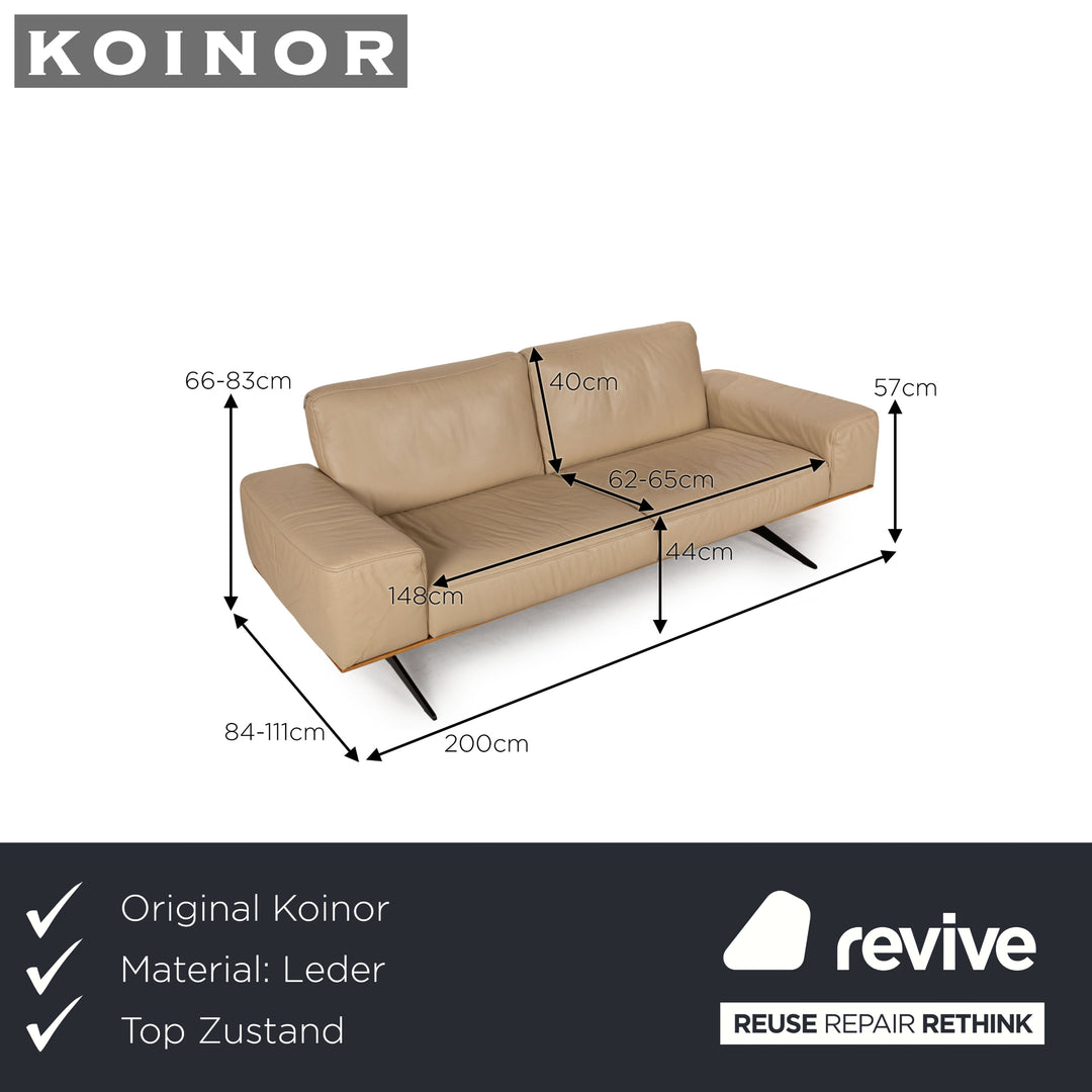 Koinor Hiero Leather Three Seater Beige Manual Function Sofa Couch