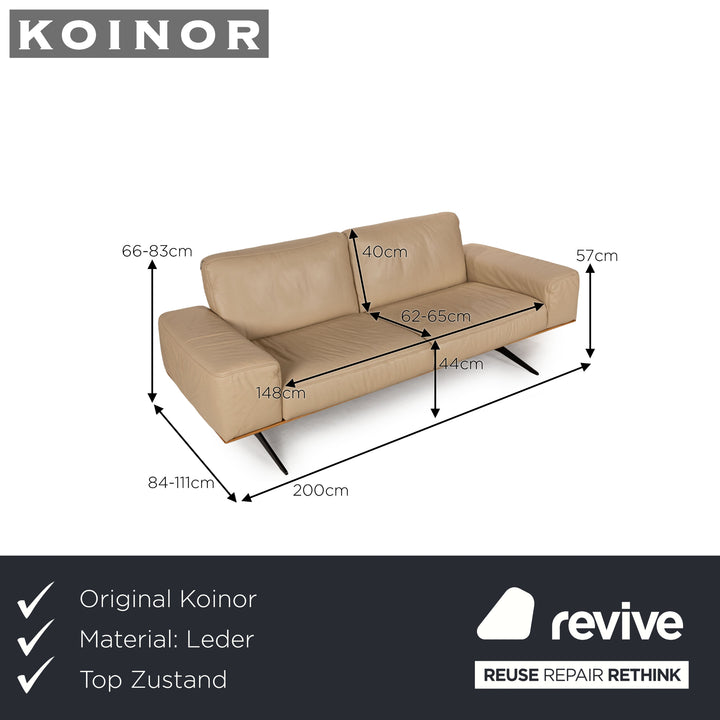 Koinor Hiero Leather Three Seater Beige Manual Function Sofa Couch