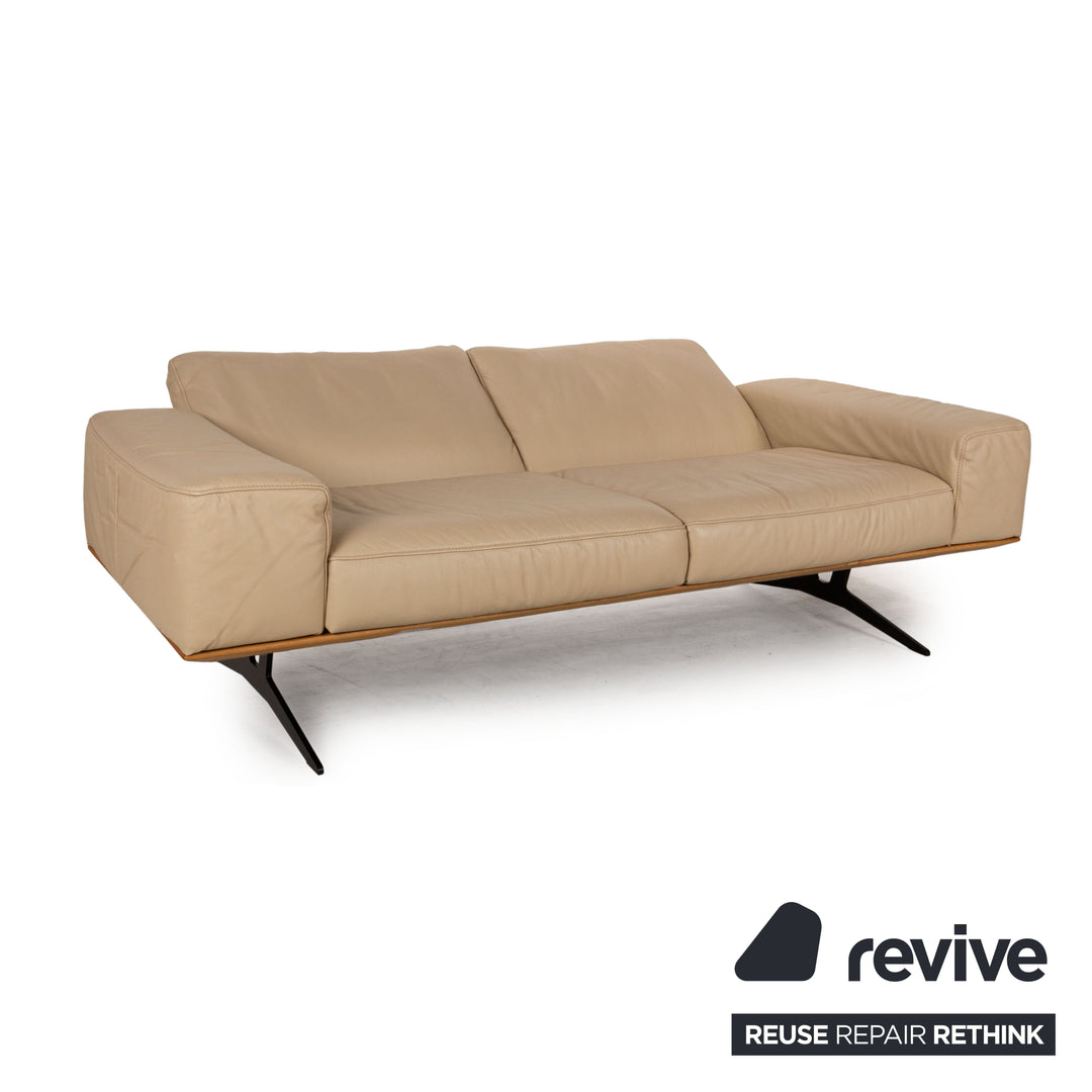 Koinor Hiero Leather Three Seater Beige Manual Function Sofa Couch