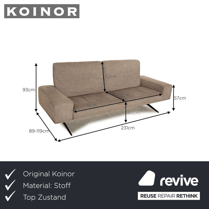 Koinor Hiero Fabric Three Seater Gray Sofa Couch Manual Function