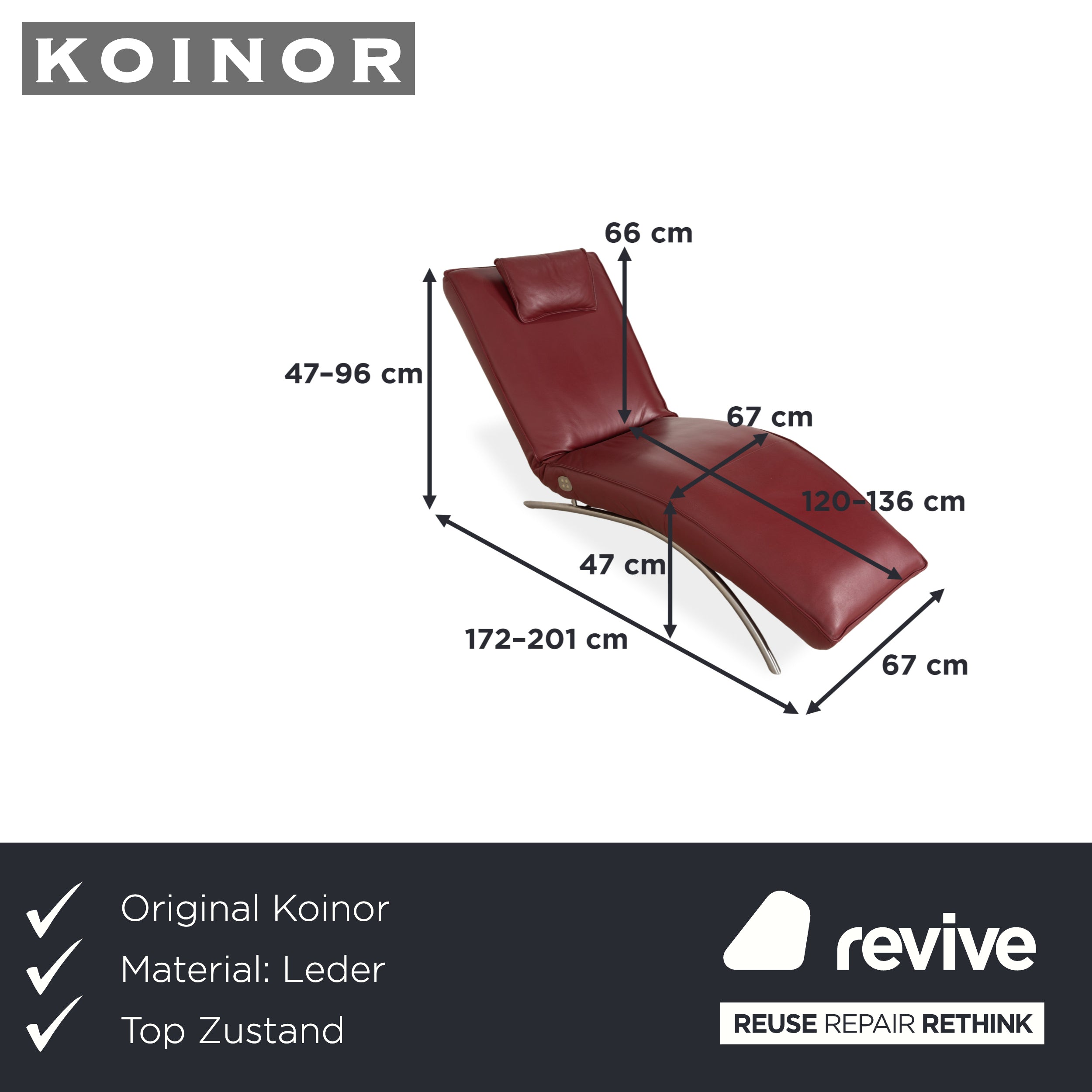 Koinor Jonas Leder Liege Rot elektrische Funktion Akku