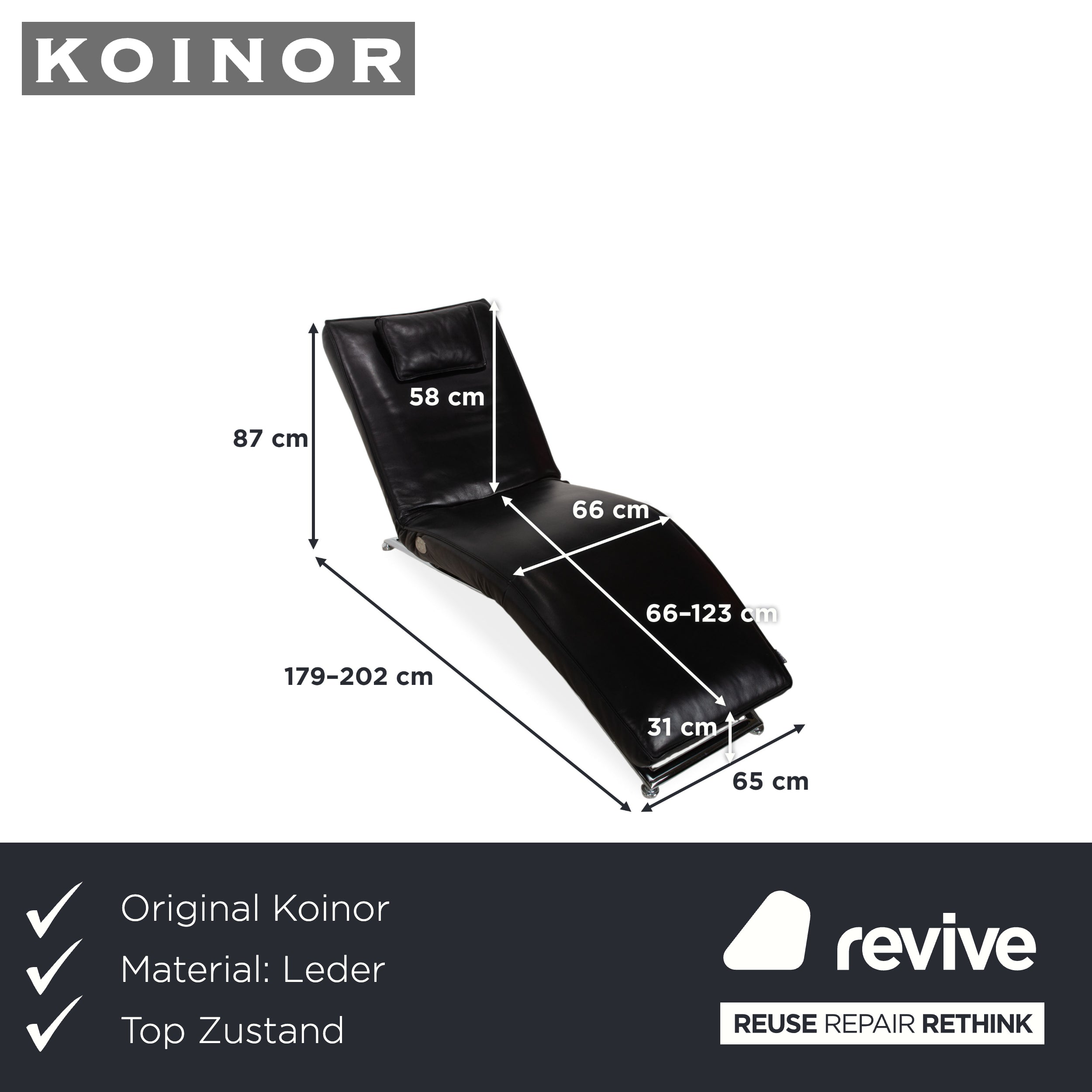Koinor Jonas Chaise Longue Black Leather with Jeremiah Chrome Frame including Electric Function