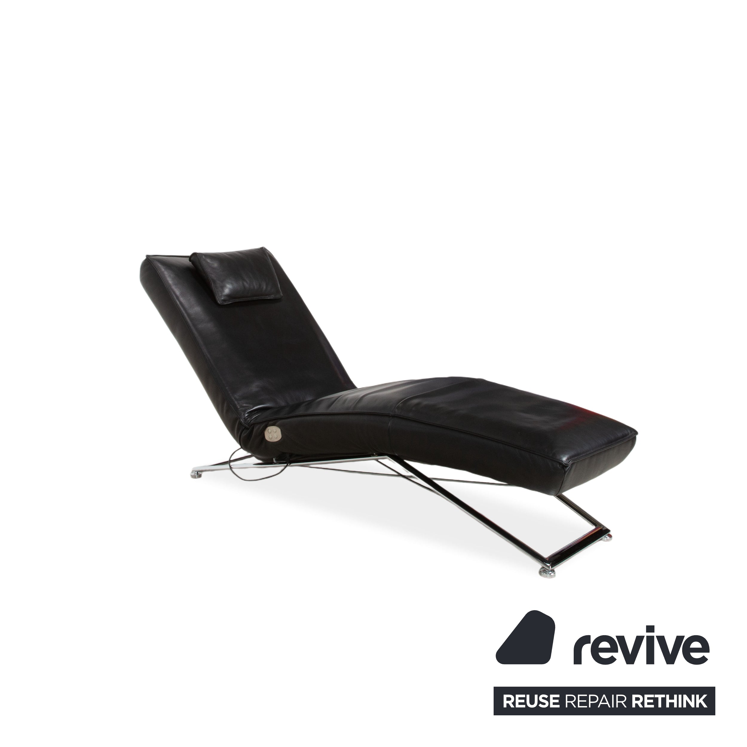 Koinor Jonas Chaise Longue Black Leather with Jeremiah Chrome Frame including Electric Function