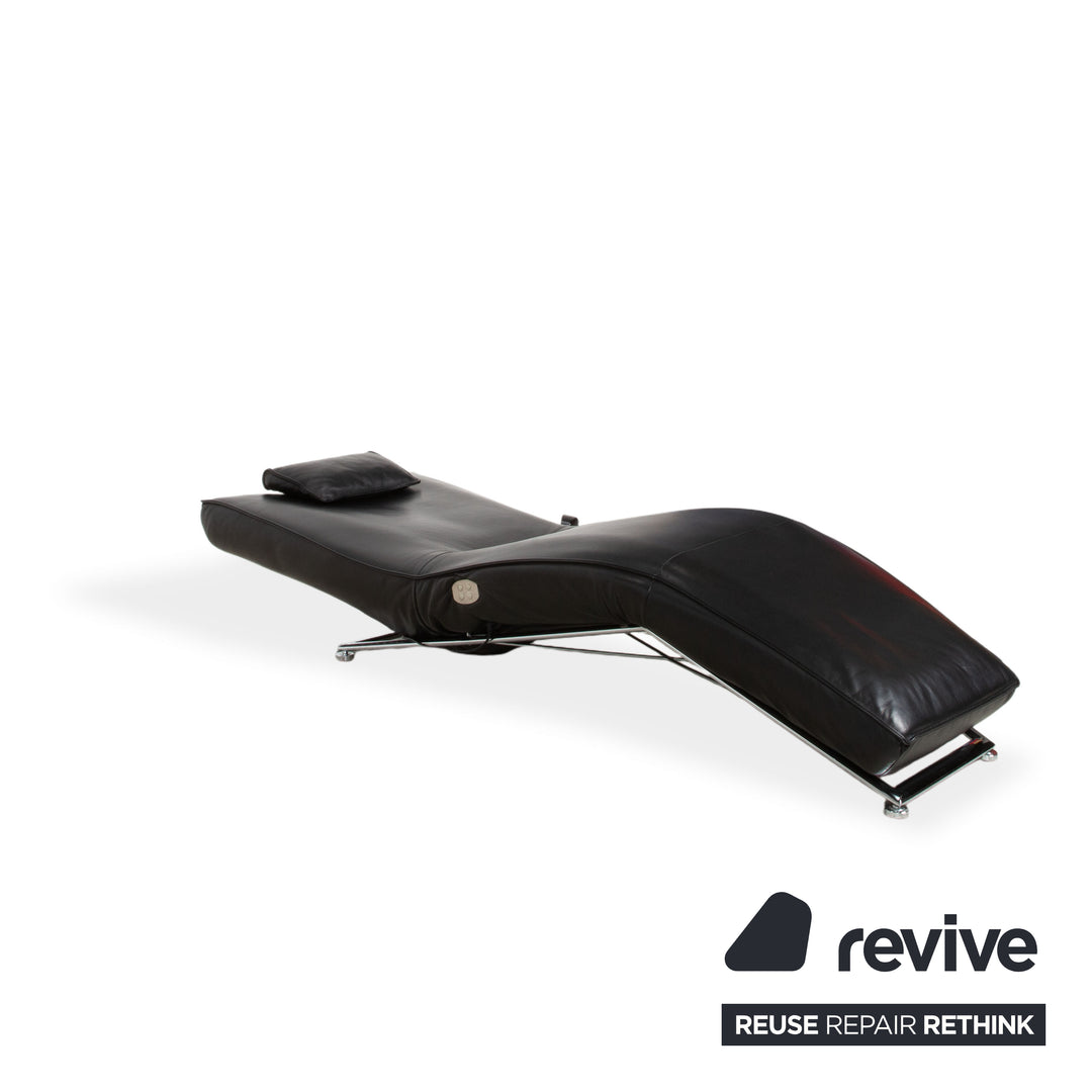 Koinor Jonas Chaise Longue Black Leather with Jeremiah Chrome Frame including Electric Function
