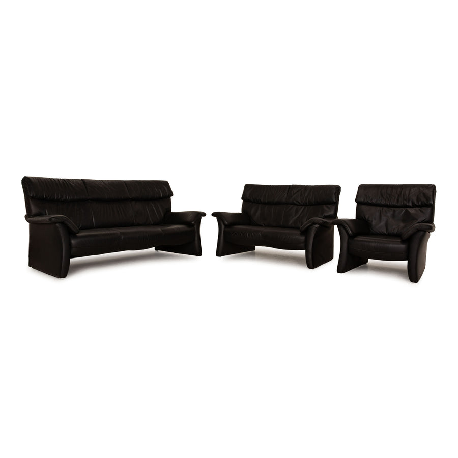 Koinor Corsica Leather Sofa Set Black Three Seater Two Seater Armchair Couch