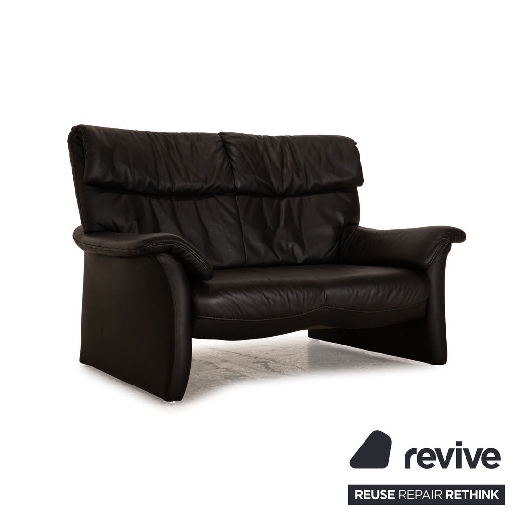 Koinor Corsica Leather Two Seater Black Sofa Couch