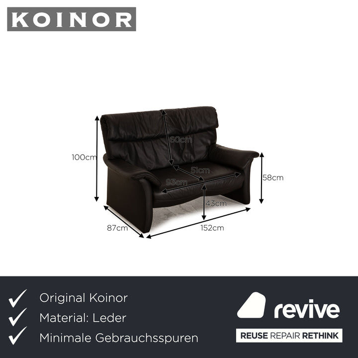 Koinor Corsica Leather Two Seater Black Sofa Couch