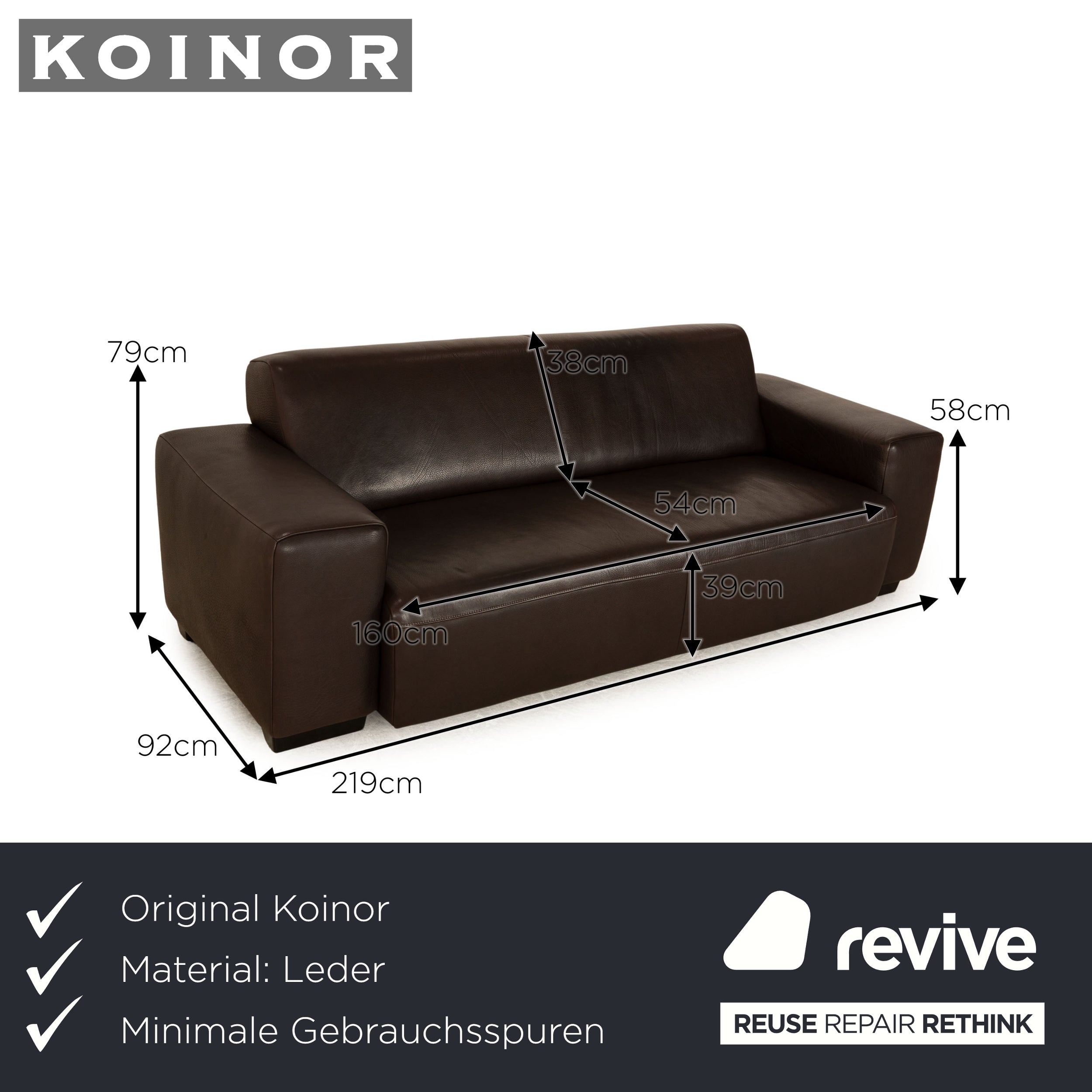 Koinor Leder Dreisitzer Braun Sofa Couch