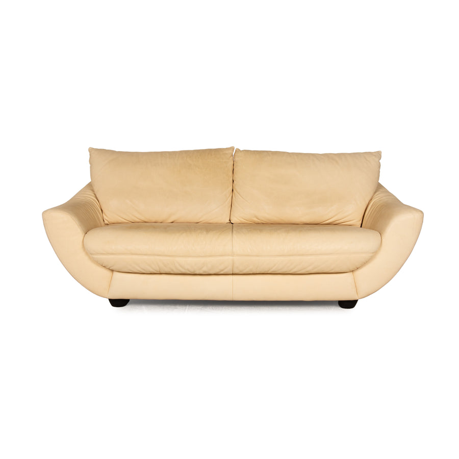 Koinor Leather Three Seater Cream Sofa Couch