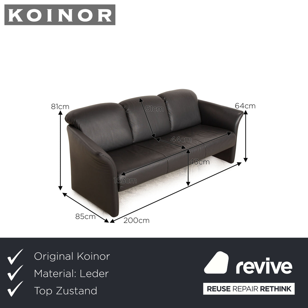 Koinor Leather Three Seater Gray Black Sofa Couch