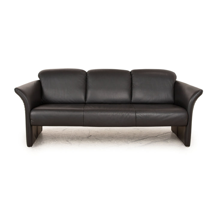 Koinor Leather Three Seater Gray Black Sofa Couch