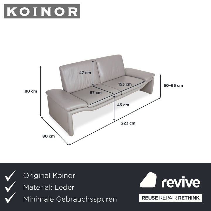 Koinor Leder Dreisitzer Grau Sofa Couch manuelle Funktion