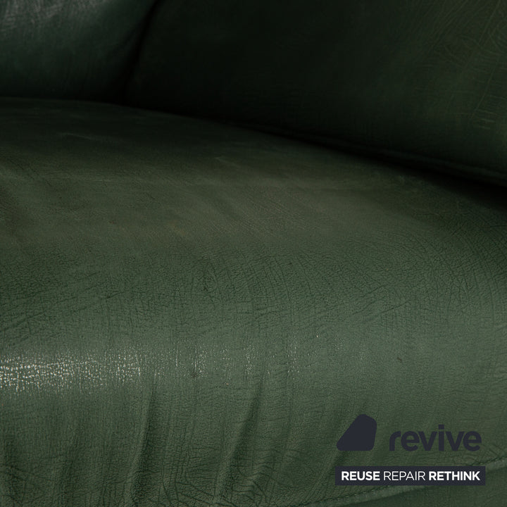 Koinor Leather Three Seater Green Sofa Couch