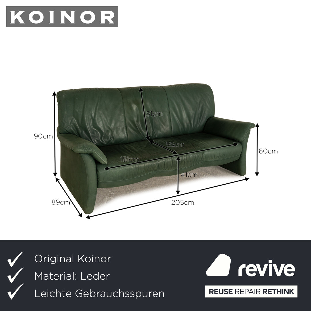 Koinor Leather Three Seater Green Sofa Couch