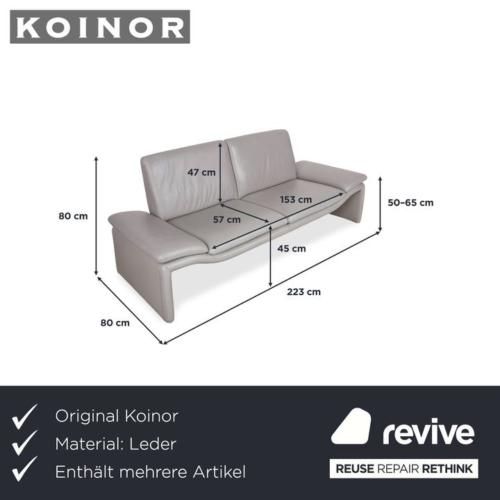 Koinor Leder Dreisitzer Hocker Grau Sofa Couch manuelle Funktion